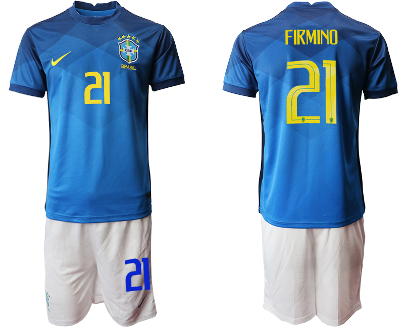 Men 2020-2021 Season National team Brazil away  blue #21 Soccer Jersey